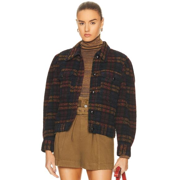 Isabel Marant Etoile Leiko Plaid Wool Blend Jacket Multicolor Black NEW 36 - Picture 1 of 6